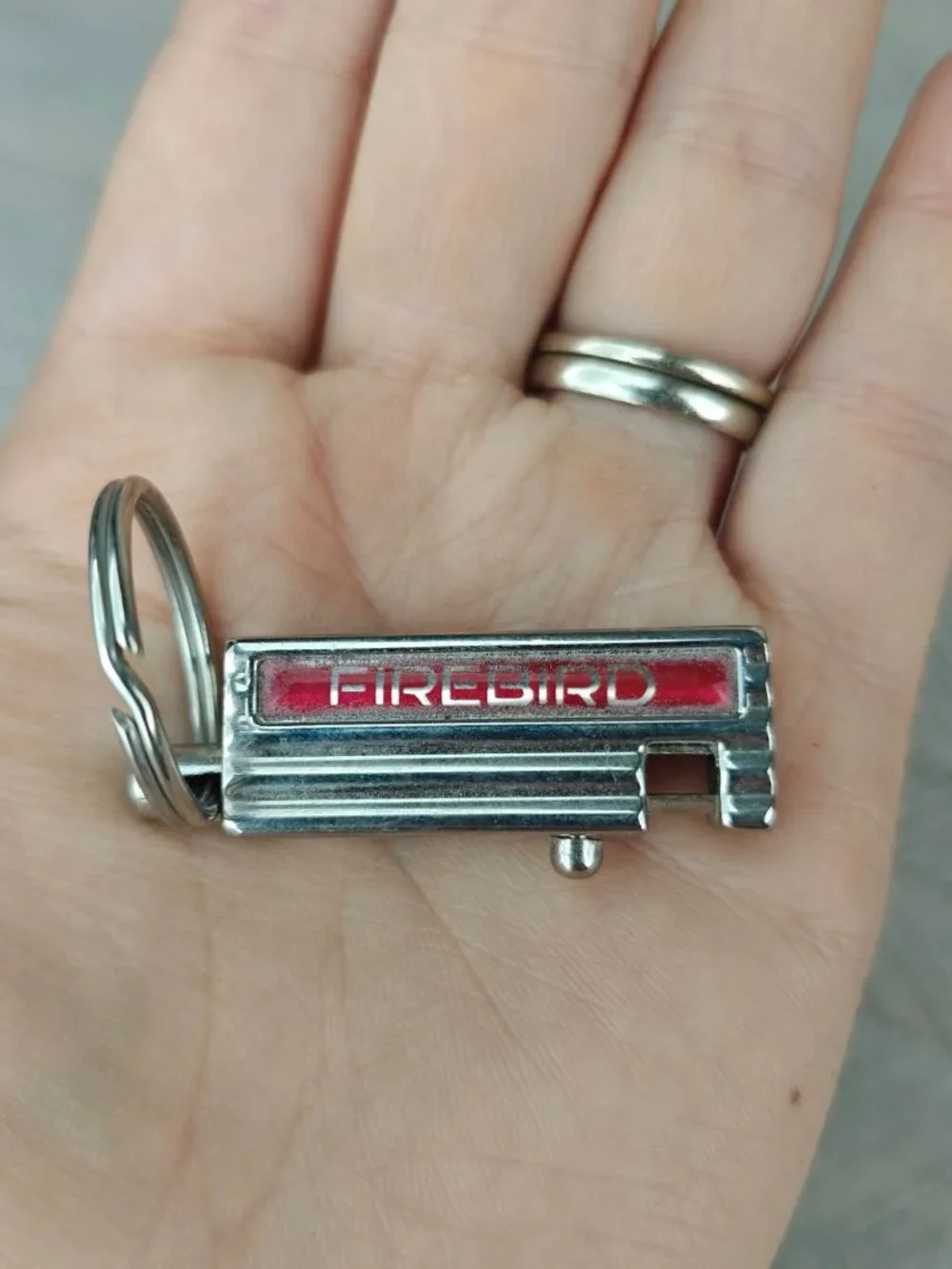Vintage Firebird Keychain Chrome Metal Retro 1970s Design Red Trim